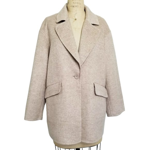 Paris Atelier & Other Stories Jacket Coat Herringbone Wool Soft Oversized Tan - Picture 1 of 7
